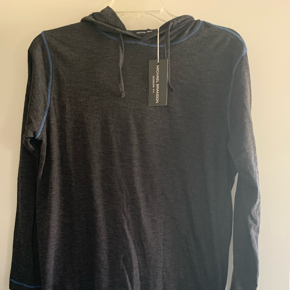 MICHAEL BRANDON Designer Hooded Long Sleeve Casual Athletic Shirt Black Heather